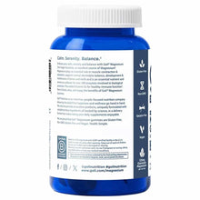 Blue bottle of Goli Nutrition magnesium glycinate gummies with white cap and label describing product benefits and certificat