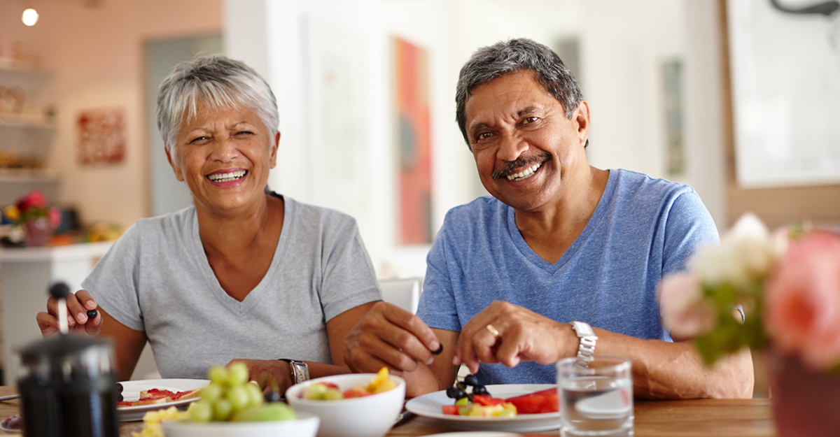 An older couple looking happy