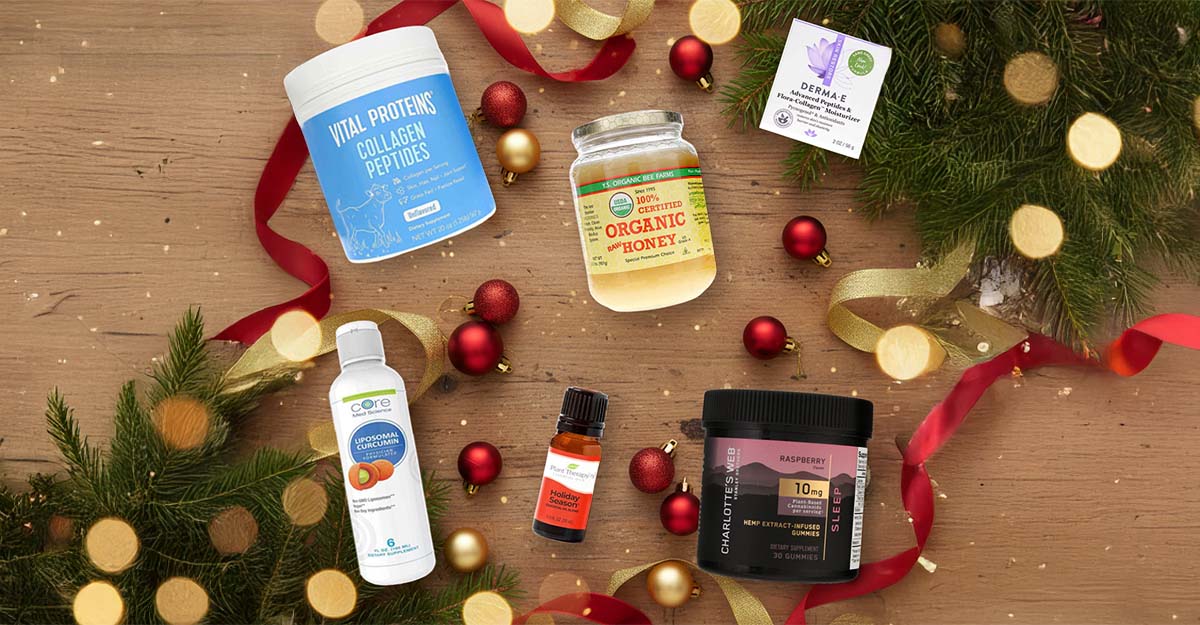 Wellness products with seasonal decor around them