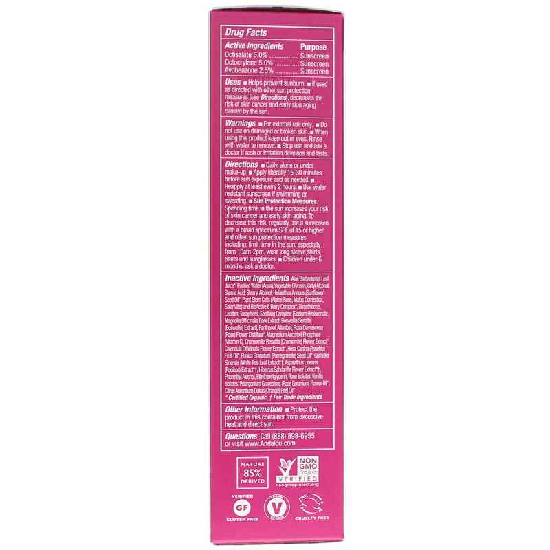 1000 Roses Daily Shade Facial Lotion with SPF18, Sensitive Formula, by Andalou Naturals, image #2