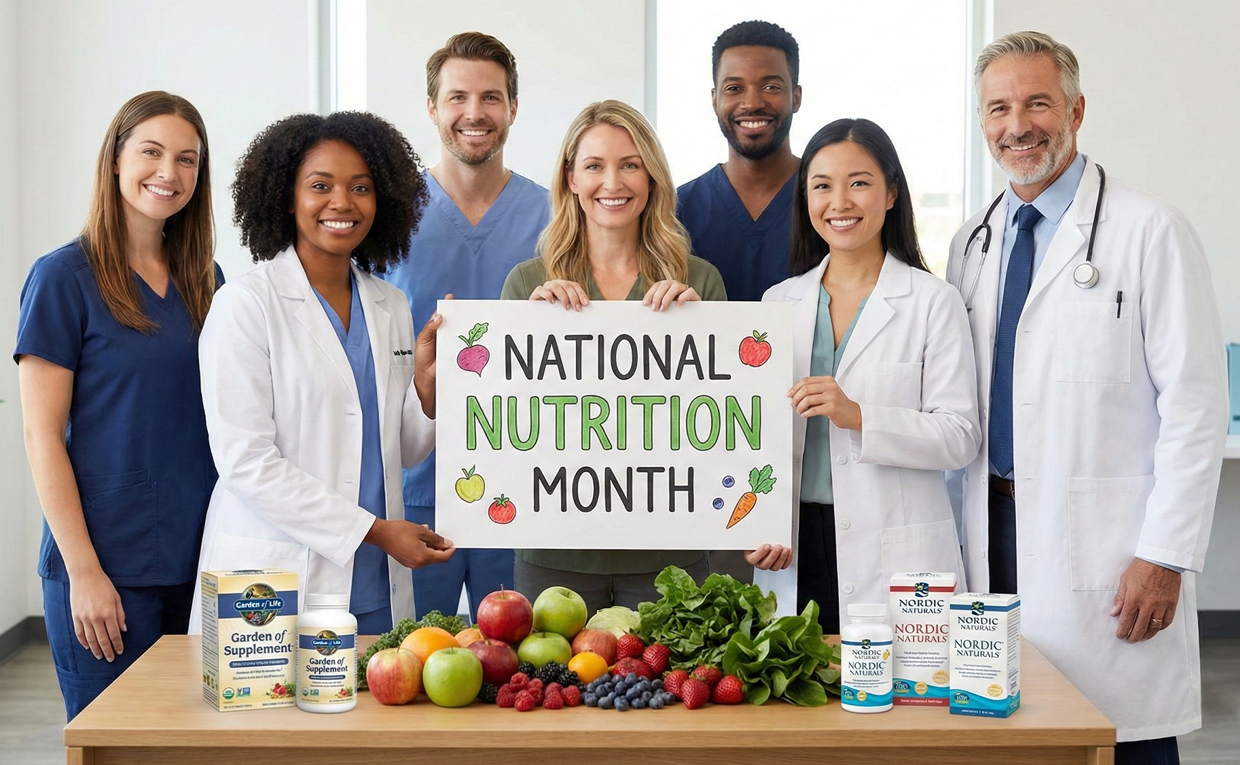 Practitioners with National Nutrition Month sign