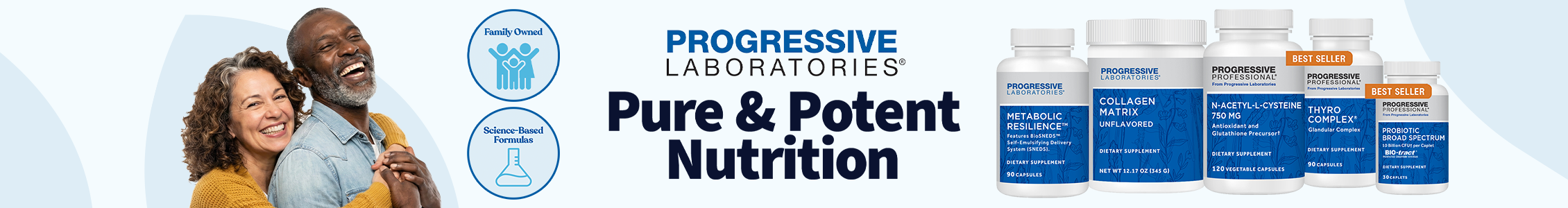 Progressive Labs supplements with headline "Pure & Potent Nutrition"