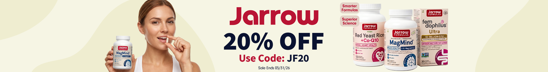 Jarrow Formulas supplements with 20% OFF. Use Code: JF20