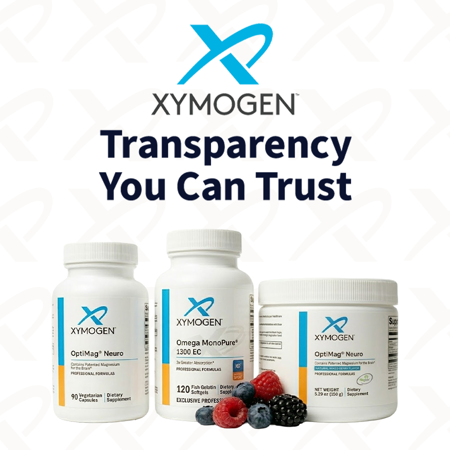 Xymogen supplements with headline "Transparency You Can Trust"