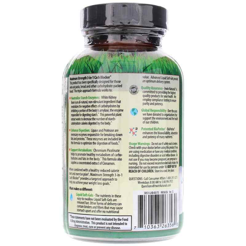 3-in-1 Carb Blocker, 75 Liquid Softgels, by Irwin Naturals, image #3