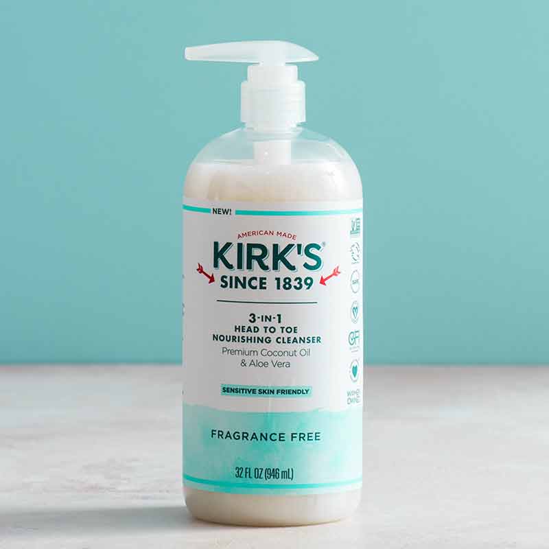 3-in-1 Head to Toe Nourishing Cleanser, Fragrance Free, 32 Oz, by Kirk's Natural