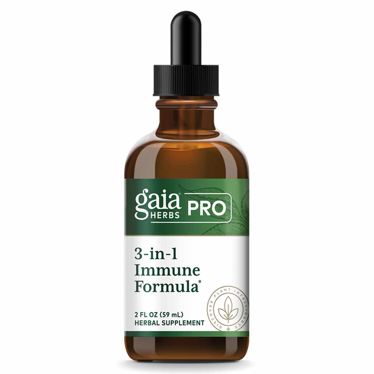 Gaia Herbs Pro 3-in-1 Immune Formula herbal supplement bottle with dropper, 2 fl oz.