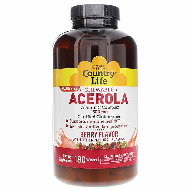 Acerola Vitamin C Complex 500 Mg, 180 Chewables, by Country Life