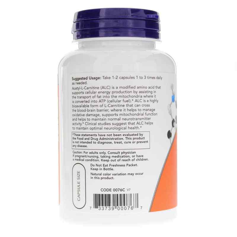 Acetyl-L-Carnitine 500 Mg, 100 Veg Capsules, by NOW Foods, image #3
