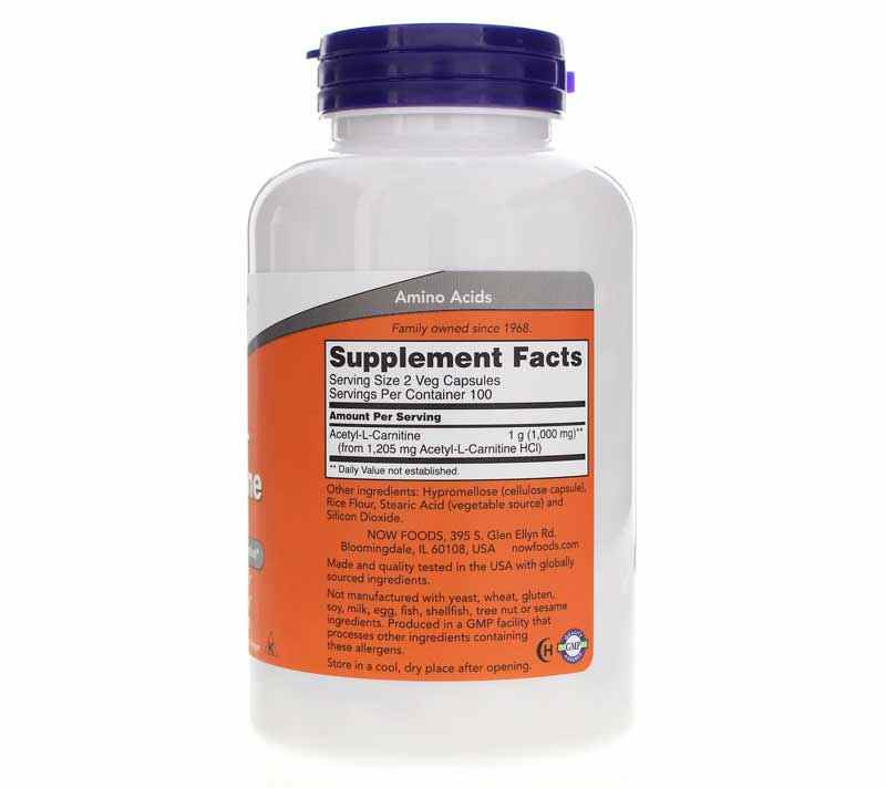Acetyl-L-Carnitine 500 Mg, 200 Veg Capsules, by NOW Foods, image #2