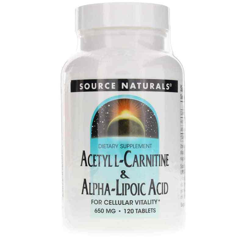 Acetyl L-Carnitine & Alpha-Lipoic Acid 650 Mg, 120 Tablets, by Source Naturals