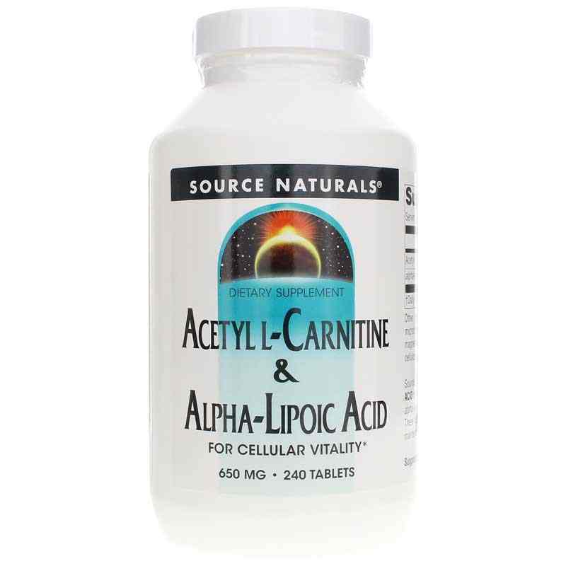Acetyl L-Carnitine & Alpha-Lipoic Acid 650 Mg, 240 Tablets, by Source Naturals