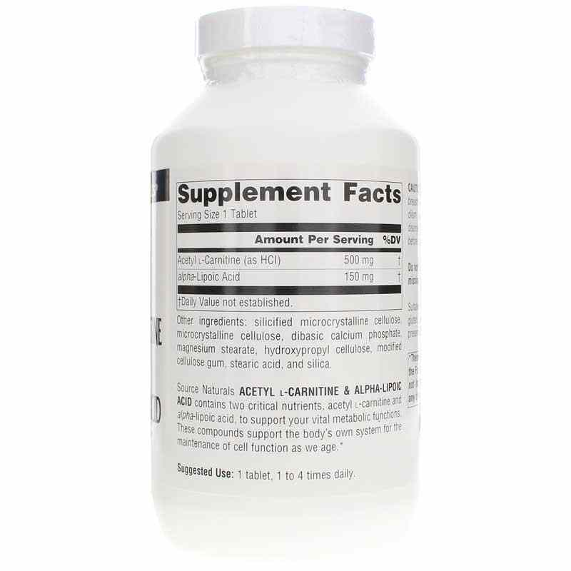 Acetyl L-Carnitine & Alpha-Lipoic Acid 650 Mg, 240 Tablets, by Source Naturals, image #2