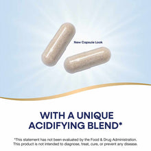 Two tan capsules displayed against a light blue background with text indicating new capsule look.