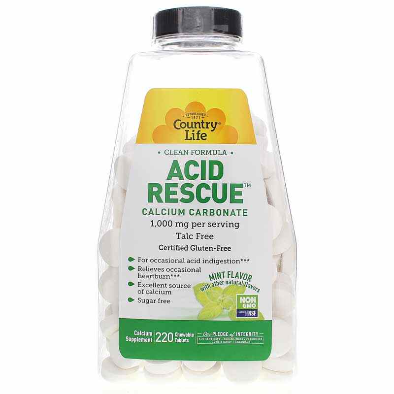 Acid Rescue Calcium Carbonate Mint, 220 Chewable Tablets, by Country Life