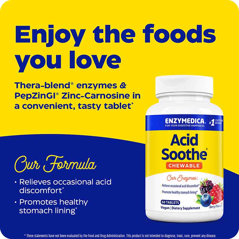 Acid Soothe Chewable Berry Flavor, 60 Chewable Tablets, by Enzymedica, image #3