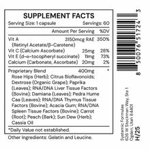 Supplement Facts label for ACP Vitamin capsules listing vitamins A, C, E, calcium, and a proprietary herbal blend.