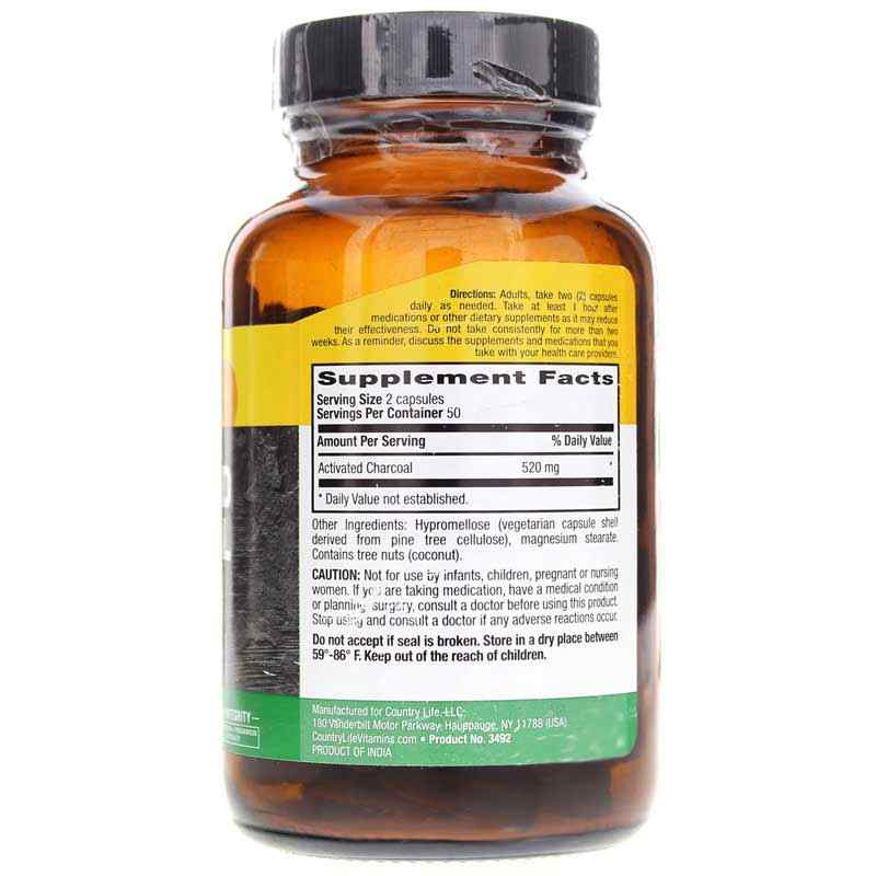Activated Charcoal, 100 Vegan Capsules, by Country Life, image #2