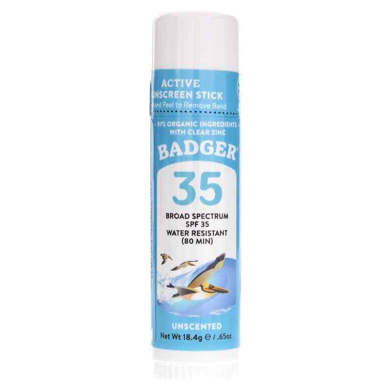 Active Sunscreen Stick with Clear Zinc SPF 35, by Badger