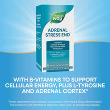 Nature's Way Adrenal Stress End dietary supplement bottle with teal and white packaging containing 60 capsules.