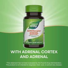 Brown bottle with green cap labeled "Nature's Way ADRENergize Adrenal Support," containing 50 capsules.