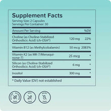 Supplement Facts label for BioSil Advanced Bone Support showing ingredients including choline, vitamin B12, vitamin K2, silic