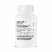 White bottle of Advanced Iron Complex supplement capsules with printed supplement facts label and Thorne Research branding.