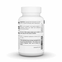 White plastic bottle of Source Naturals AHCC 500 mg capsules with white cap and printed label.