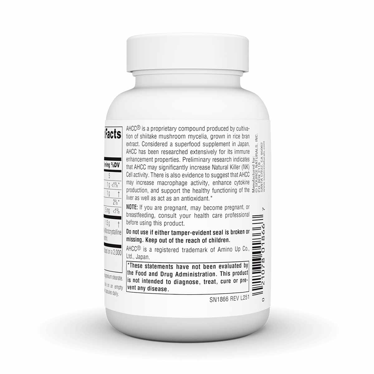White supplement bottle with white cap and printed label containing product information and warnings.