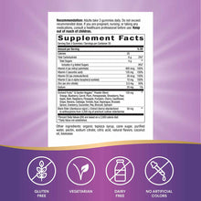 Supplement Facts label for Alive Immune Gummies showing dosage, nutritional information, and ingredient list on purple backgr