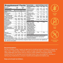 Bottle label for Alive Kids Chewable Complete Multivitamin showing supplement facts, ingredients, and usage recommendations o
