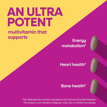 Package box for Alive Max3 Potency Women's Multivitamin with yellow and magenta design showing three green capsules and text 