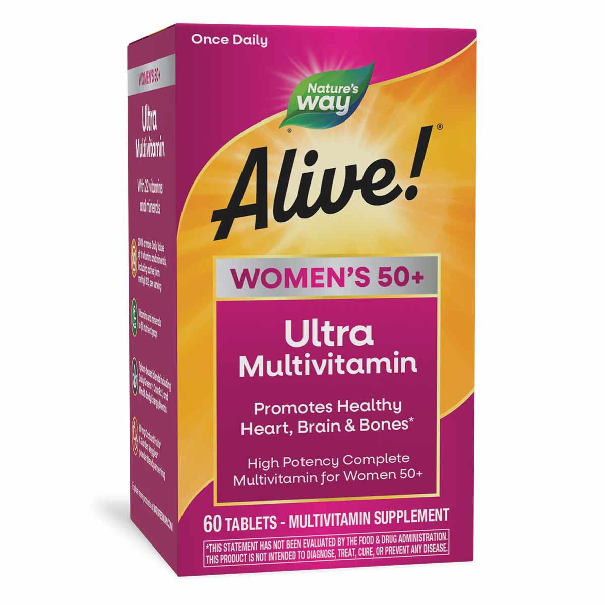 Bottle of Alive! Women's 50+ Ultra Multivitamin by Nature's Way containing 60 tablets.