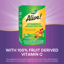 Alive! Vitamin C Powder Drink Mix box by Nature's Way, 4.23 oz, with green and yellow packaging and fruit imagery.