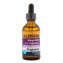Allergena Fragrance 2 oz amber glass dropper bottle with black cap and tamper-evident seal.