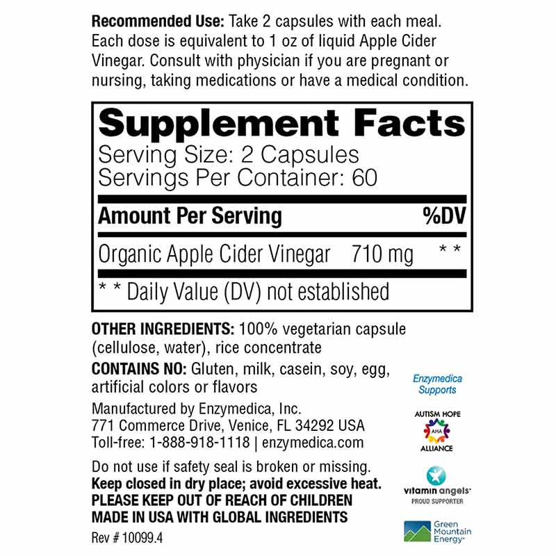 Apple Cider Vinegar, 120 Capsules, by Enzymedica, image #2