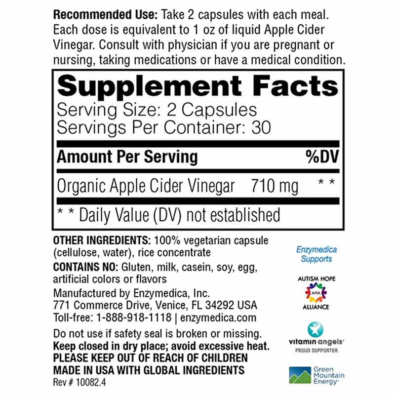 Apple Cider Vinegar, 60 Capsules, by Enzymedica, image #2