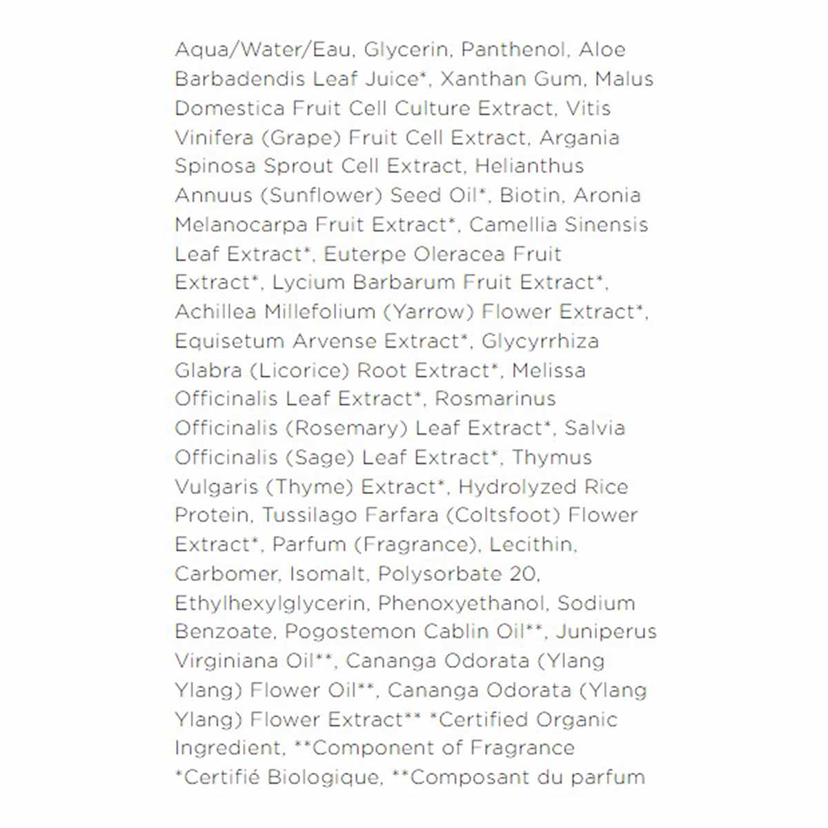Andalou Naturals Argan Stem Cell Scalp Intensive product ingredient list displayed on white background.