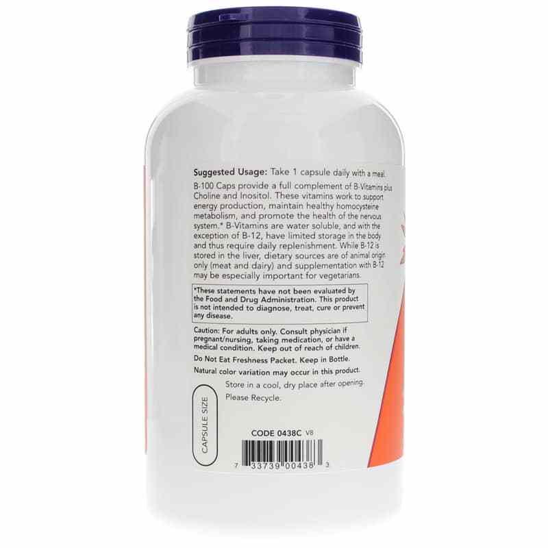 B-100, 250 Veg Capsules, by NOW Foods, image #3