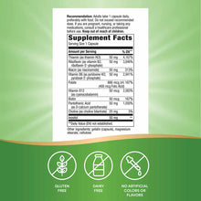 B-50 Complex supplement facts label showing vitamin ingredients, serving size, and daily values on white background with gree