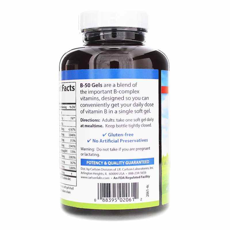 B-50 Gels Vitamin B Complex, 100 Softgels, by Carlson Labs, image #3