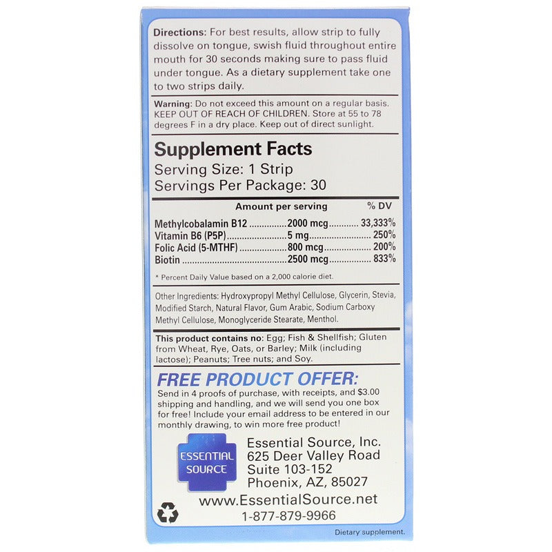 B12 Strips 2000 Mcg, 30 Strips, by Essential Source, image #3