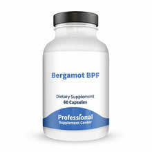 White supplement bottle with black cap labeled "Bergamot BPF Dietary Supplement 60 Capsules" by Professional Supplement Cente