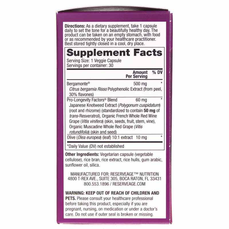Bergamot Cholesterol Support with Resveratrol, by Reserveage Nutrition, image #2