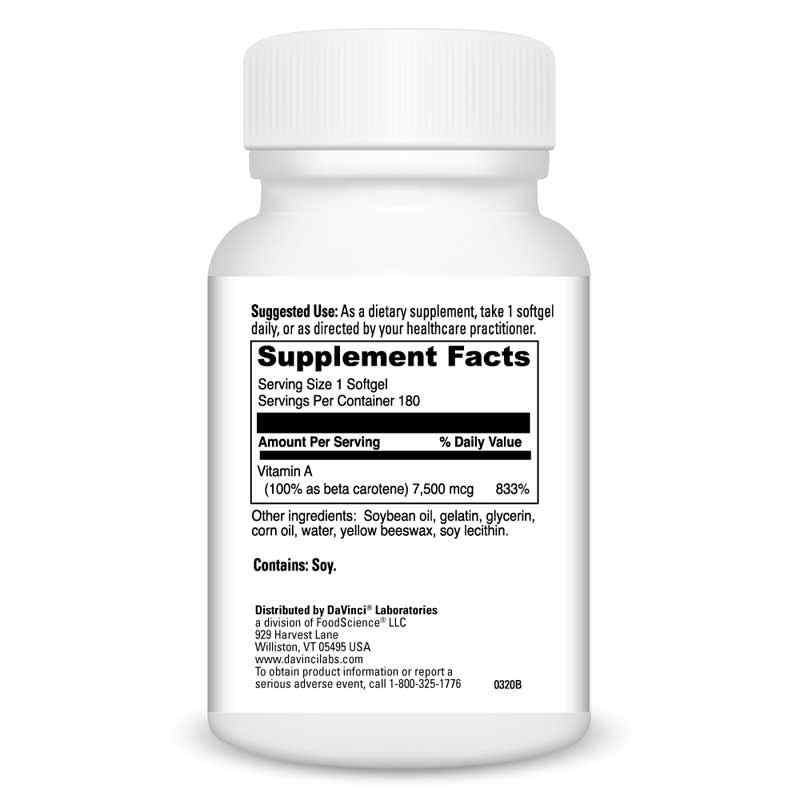 Beta Carotene 25000 IU, 180 Softgels, by DaVinci Labs, image #2