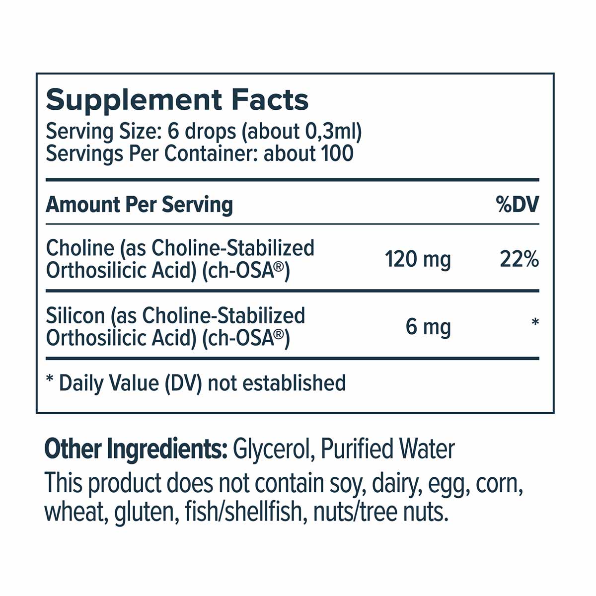 Supplement Facts label for BioSil Advanced Collagen Generator Liquid showing serving size, ingredients, and nutritional infor