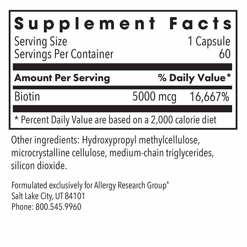 Biotin 5000, by Allergy Research Group, image #3