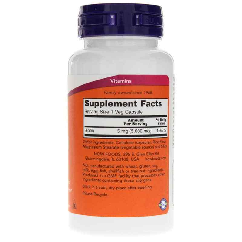 Biotin 5000 Mcg, 60 Veg Capsules, by NOW Foods, image #2
