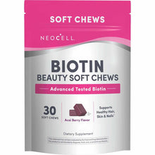 NeoCell Biotin Beauty Soft Chews package with pink and white design, containing 30 acai berry flavored chews.