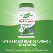 Nature's Way Bladderwrack supplement bottle with green cap, white label, 100 capsules, 580 mg per serving.